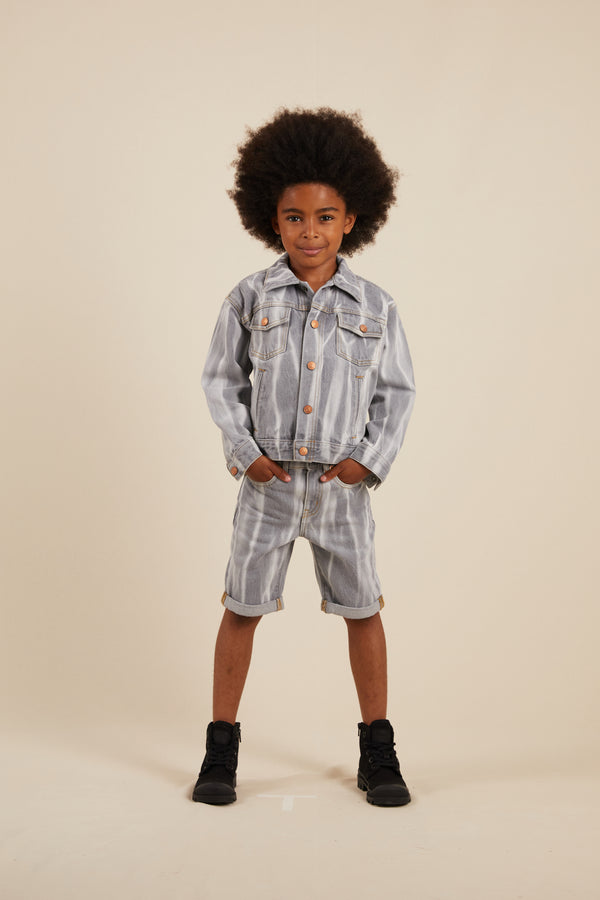 Grey Tie & Dye-Denim Jacket & 5-Pocket Comfort Fit Shorts (Outfit Set)