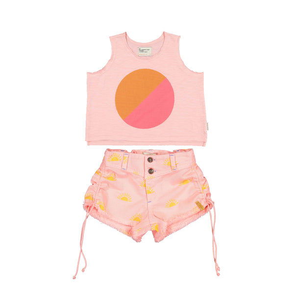 Sun allover shorts & sleeveless circle print t- shirt (outfit set)